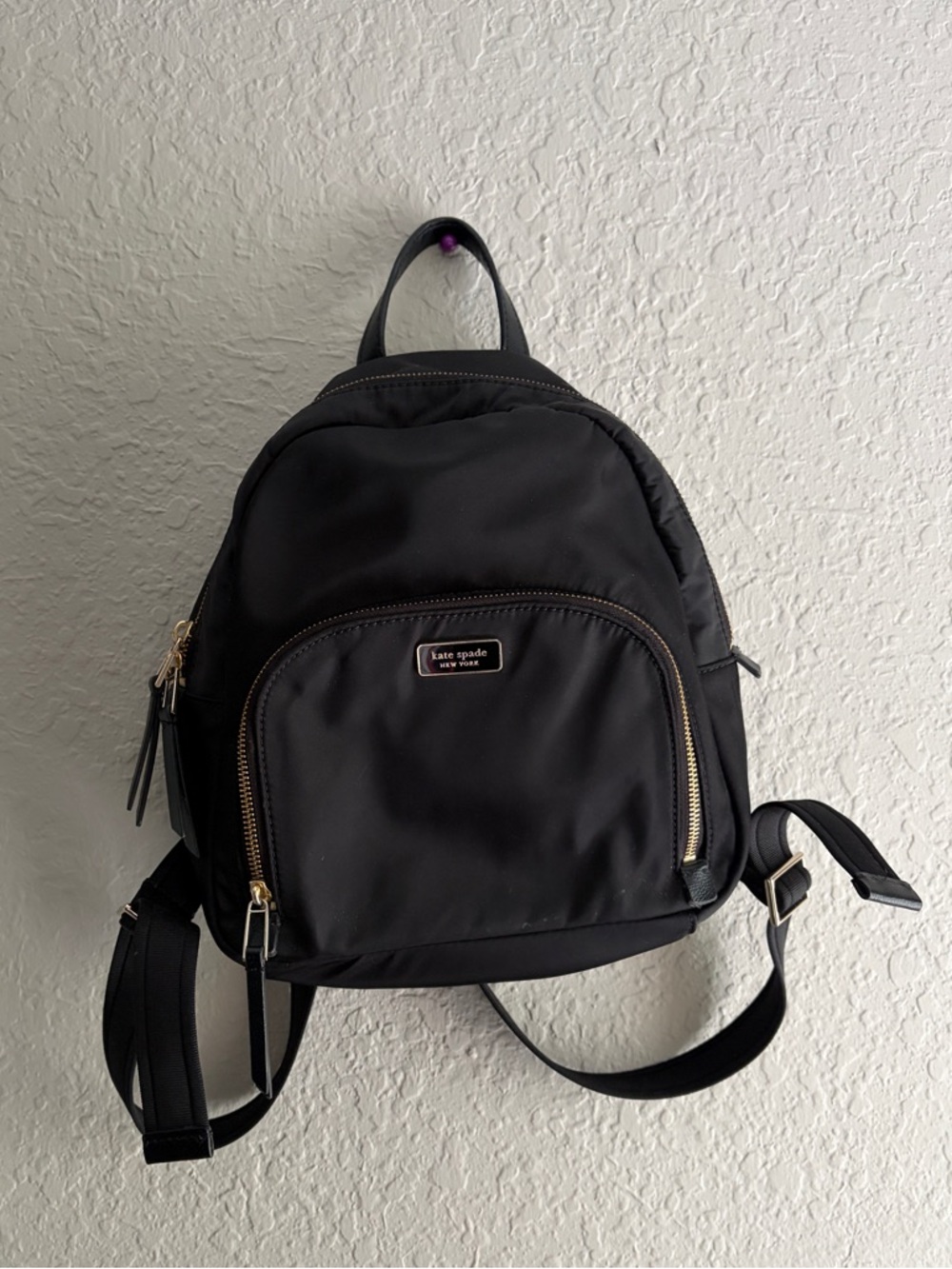 kate spade black nylon mini backpack with gold-tone hardware